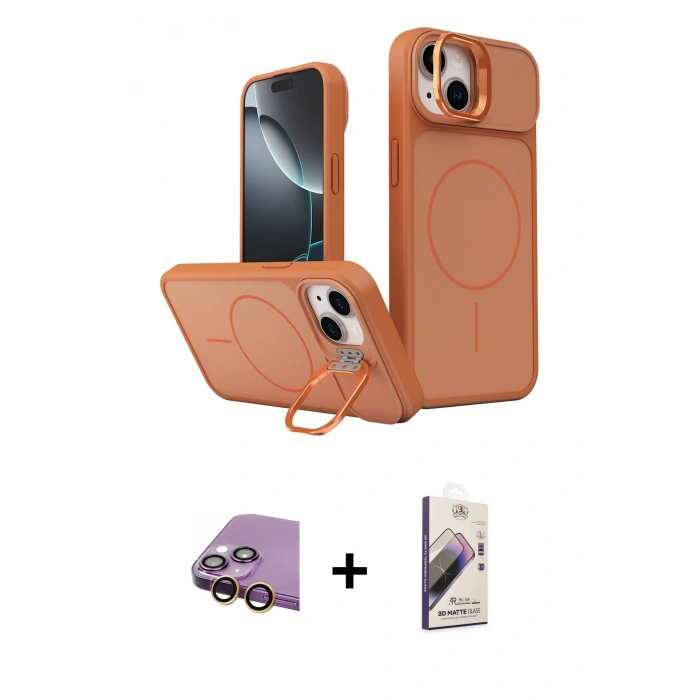 MARSİLYAN™- iPhone 15 Kılıf İz Modern Prime - Siyah Bilvis 3D Mat Cam Ekran Koruyucu + Raze Metal Kamera Lens - SI