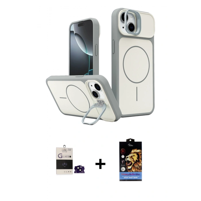 MARSİLYAN™- iPhone 15 Kılıf İz Modern Prime - Siyah Buffer Hayalet Cam Ekran Koruyucu + Bilvis Titan Kamera Lens - SH