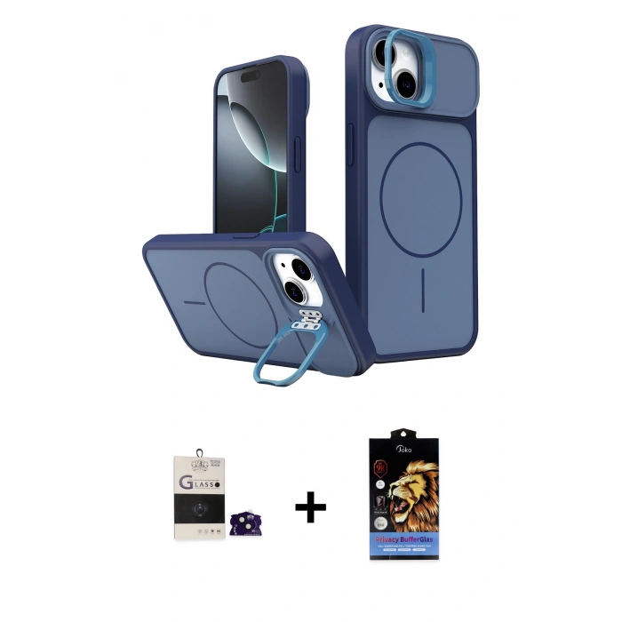 MARSİLYAN™- iPhone 15 Kılıf İz Modern Prime - Siyah Buffer Hayalet Cam Ekran Koruyucu + Bilvis Titan Kamera Lens - SH