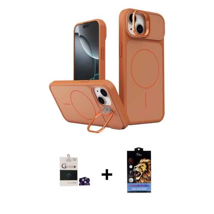 MARSİLYAN™- iPhone 15 Kılıf İz Modern Prime - Siyah Buffer Hayalet Cam Ekran Koruyucu + Bilvis Titan Kamera Lens - YL