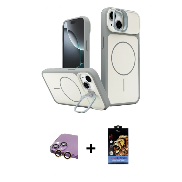 MARSİLYAN™- iPhone 15 Kılıf İz Modern Prime - Siyah Buffer Hayalet Cam Ekran Koruyucu + Raze Metal Kamera Lens - SI