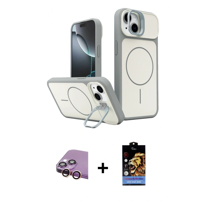 MARSİLYAN™- iPhone 15 Kılıf İz Modern Prime - Siyah Buffer Hayalet Cam Ekran Koruyucu + Raze Metal Kamera Lens - PE