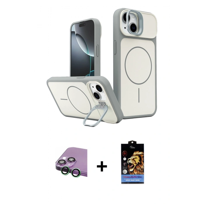 MARSİLYAN™- iPhone 15 Kılıf İz Modern Prime - Siyah Buffer Hayalet Cam Ekran Koruyucu + Raze Metal Kamera Lens - YL