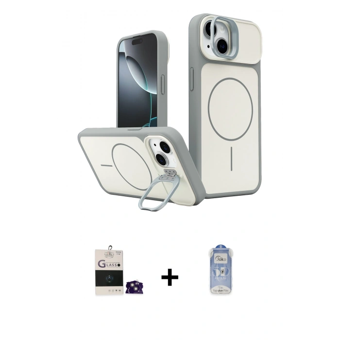 MARSİLYAN™- iPhone 15 Kılıf İz Modern Prime - Siyah Joko Magic 5D Cam + Bilvis Titan Kamera Lens - PE