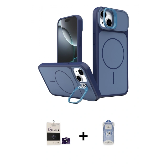 MARSİLYAN™- iPhone 15 Kılıf İz Modern Prime - Siyah Joko Magic 5D Cam + Bilvis Titan Kamera Lens - SH