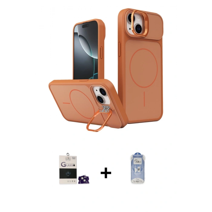 MARSİLYAN™- iPhone 15 Kılıf İz Modern Prime - Siyah Joko Magic 5D Cam + Bilvis Titan Kamera Lens - YL