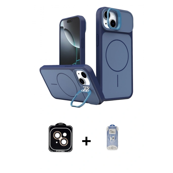 MARSİLYAN™- iPhone 15 Kılıf İz Modern Prime - Siyah Joko Magic 5D Cam + PVD Metal Kamera Lens - TU