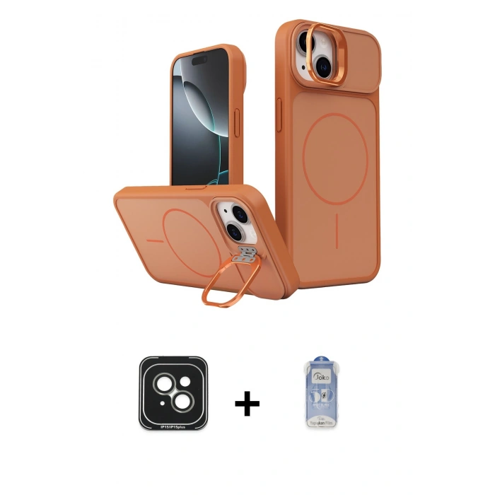 MARSİLYAN™- iPhone 15 Kılıf İz Modern Prime - Siyah Joko Magic 5D Cam + PVD Metal Kamera Lens - YL