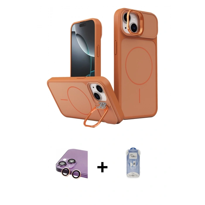 MARSİLYAN™- iPhone 15 Kılıf İz Modern Prime - Siyah Joko Magic 5D Cam + Raze Metal Kamera Lens - PE