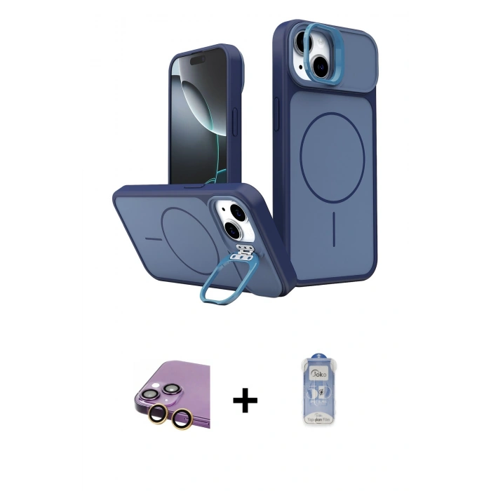 MARSİLYAN™- iPhone 15 Kılıf İz Modern Prime - Siyah Joko Magic 5D Cam + Raze Metal Kamera Lens - SI