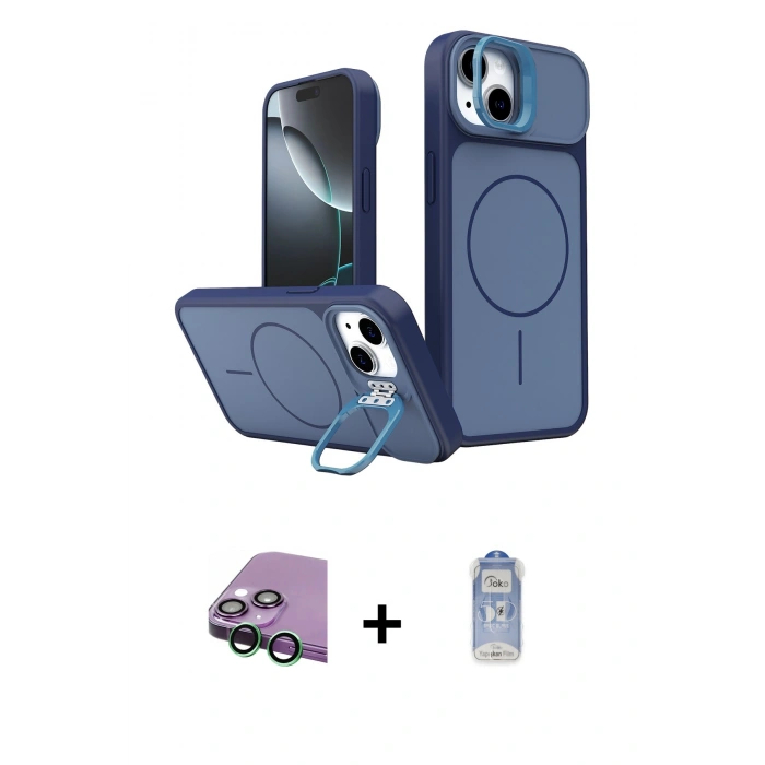 MARSİLYAN™- iPhone 15 Kılıf İz Modern Prime - Siyah Joko Magic 5D Cam + Raze Metal Kamera Lens - YL