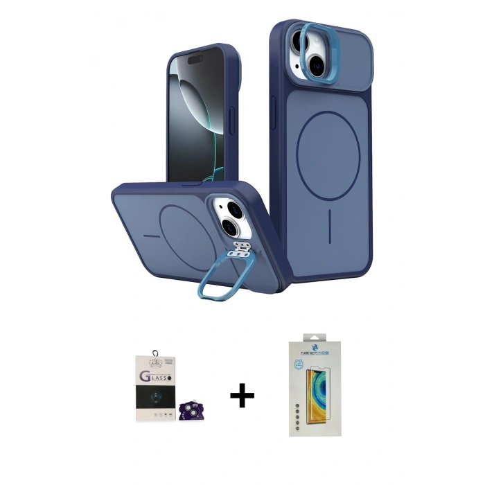 MARSİLYAN™- iPhone 15 Kılıf İz Modern Prime - Siyah Polymer Nano Ekran Koruyucu + Bilvis Titan Kamera Lens - YL