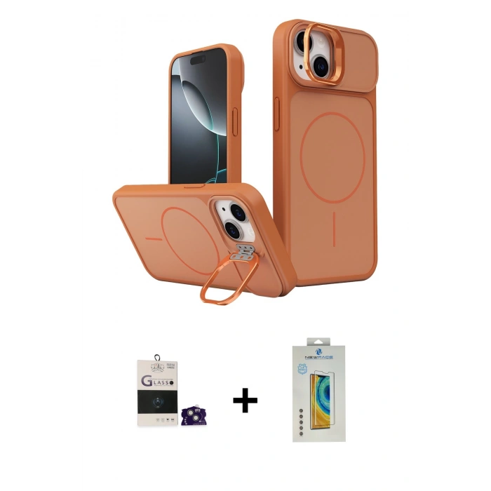 MARSİLYAN™- iPhone 15 Kılıf İz Modern Prime - Siyah Polymer Nano Ekran Koruyucu + Bilvis Titan Kamera Lens - YL