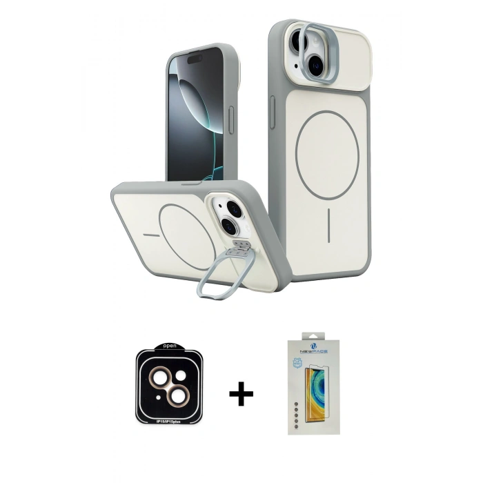 MARSİLYAN™- iPhone 15 Kılıf İz Modern Prime - Siyah Polymer Nano Ekran Koruyucu + PVD Metal Kamera Lens - TU