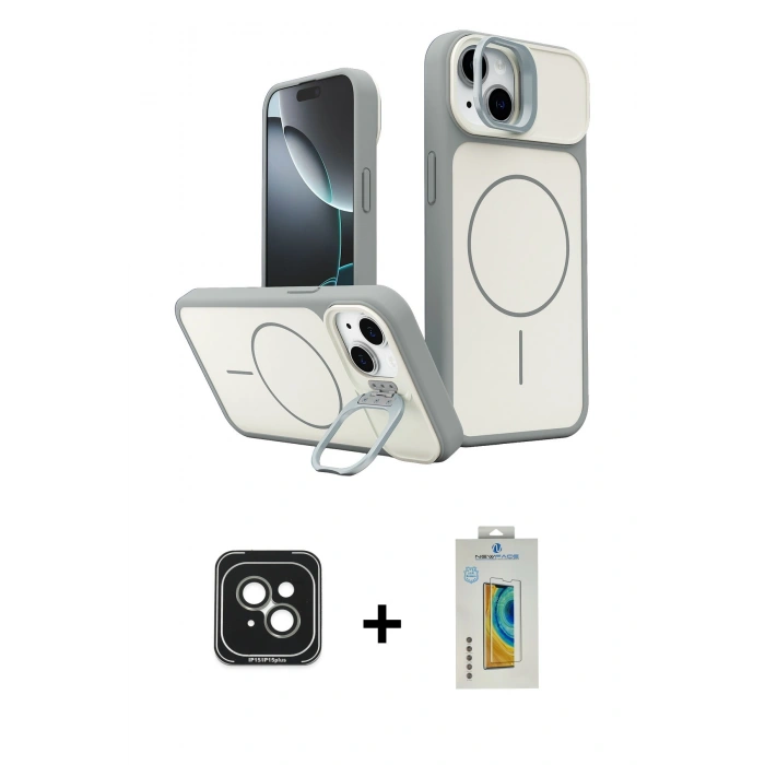 MARSİLYAN™- iPhone 15 Kılıf İz Modern Prime - Siyah Polymer Nano Ekran Koruyucu + PVD Metal Kamera Lens - YL