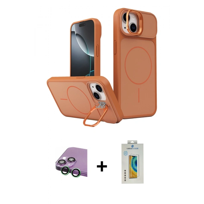 MARSİLYAN™- iPhone 15 Kılıf İz Modern Prime - Siyah Polymer Nano Ekran Koruyucu + Raze Metal Kamera Lens - YL