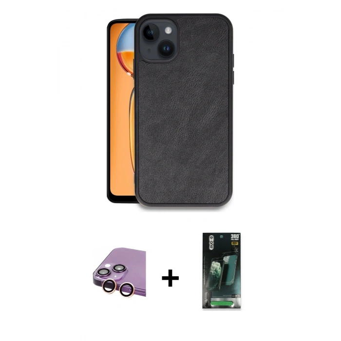 MARSİLYAN™- iPhone 15 Kılıf Kıvılcım Işık Serisi - Şeffaf 360 Full Body Arka Koruyucu + Raze Metal Kamera Lens - PE
