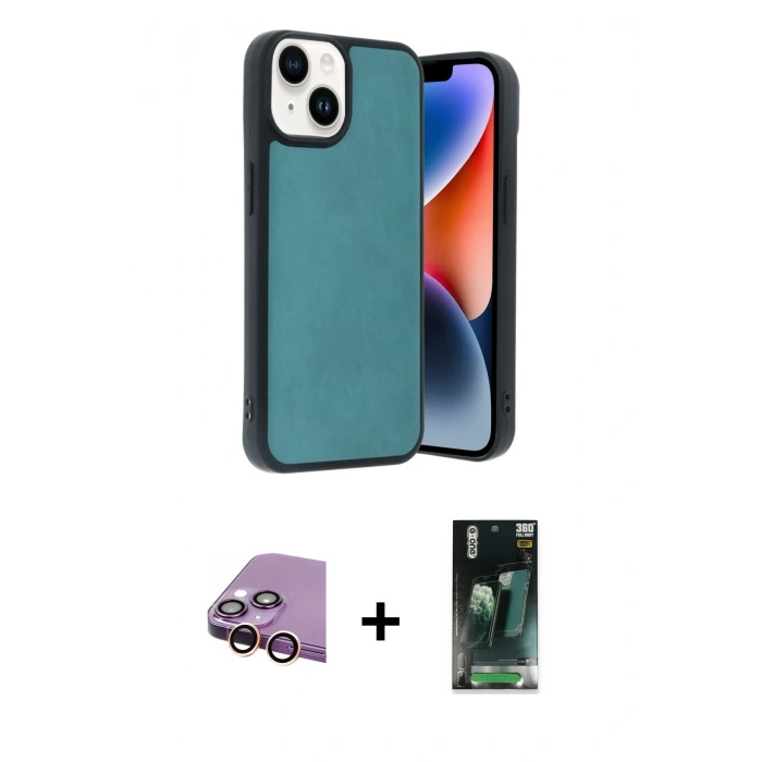 MARSİLYAN™- iPhone 15 Kılıf Kıvılcım Işık Serisi - Şeffaf 360 Full Body Arka Koruyucu + Raze Metal Kamera Lens - PE