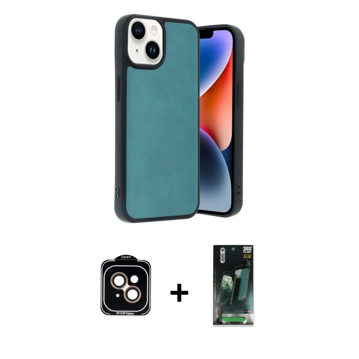 MARSİLYAN™- iPhone 15 Kılıf Kıvılcım Işık Serisi - Şeffaf 360 Full Body Arka Koruyucu + PVD Metal Kamera Lens - TU