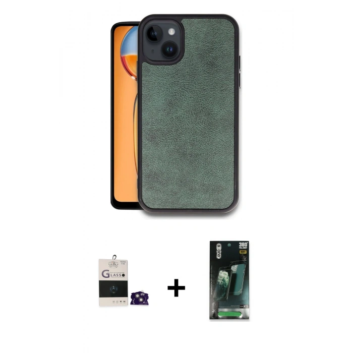 MARSİLYAN™- iPhone 15 Kılıf Kıvılcım Işık Serisi - Siyah 360 Mat Full Body Arka Koruyucu + Bilvis Titan Kamera Lens - PE