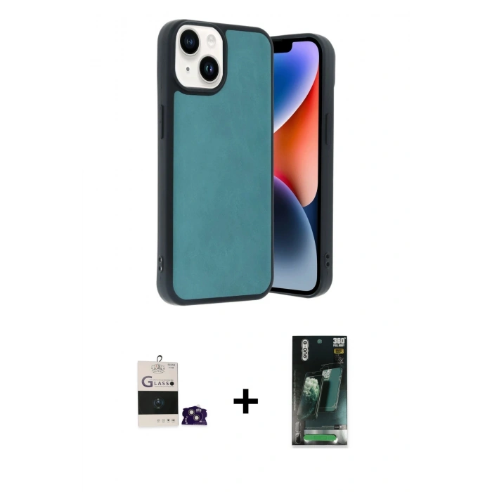 MARSİLYAN™- iPhone 15 Kılıf Kıvılcım Işık Serisi - Siyah 360 Mat Full Body Arka Koruyucu + Bilvis Titan Kamera Lens - PE
