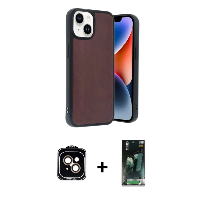 MARSİLYAN™- iPhone 15 Kılıf Kıvılcım Işık Serisi - Siyah 360 Mat Full Body Arka Koruyucu + PVD Metal Kamera Lens - TU
