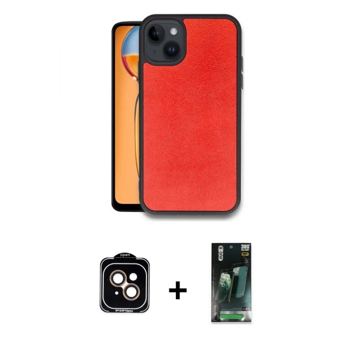 MARSİLYAN™- iPhone 15 Kılıf Kıvılcım Işık Serisi - Siyah 360 Mat Full Body Arka Koruyucu + PVD Metal Kamera Lens - TU