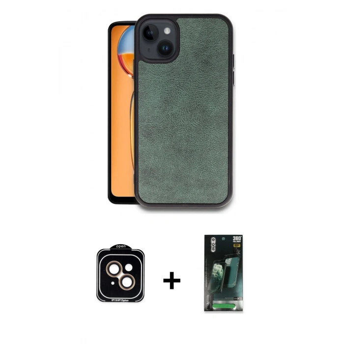 MARSİLYAN™- iPhone 15 Kılıf Kıvılcım Işık Serisi - Siyah 360 Mat Full Body Arka Koruyucu + PVD Metal Kamera Lens - TU