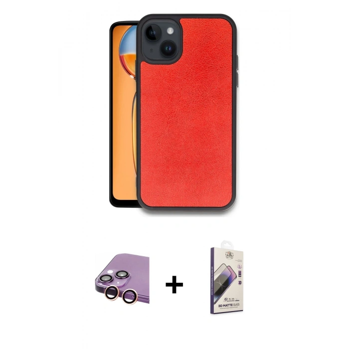 MARSİLYAN™- iPhone 15 Kılıf Kıvılcım Işık Serisi - Siyah Bilvis 3D Mat Cam Ekran Koruyucu + Raze Metal Kamera Lens - PE