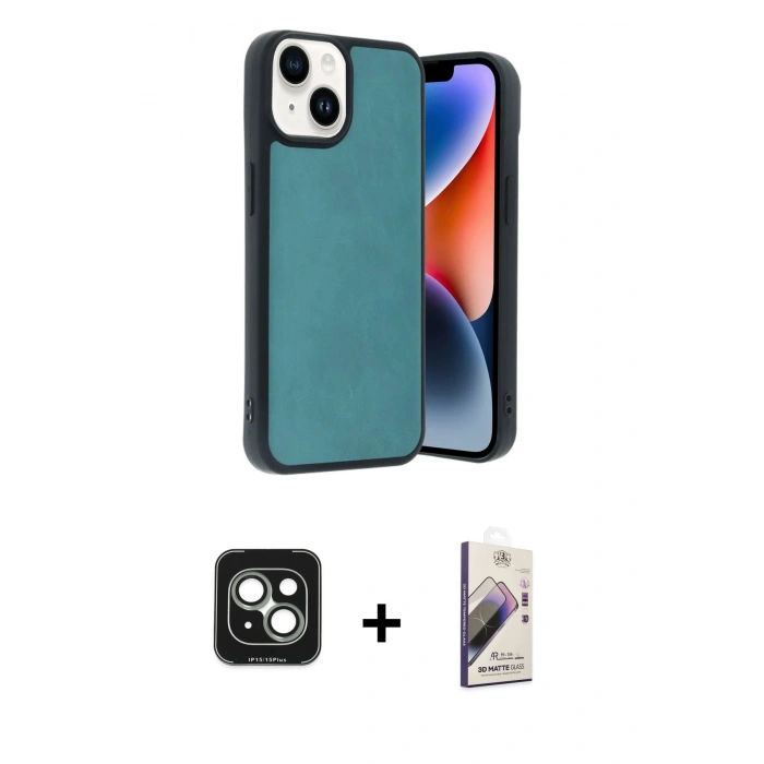 MARSİLYAN™- iPhone 15 Kılıf Kıvılcım Işık Serisi - Siyah Bilvis 3D Mat Cam Ekran Koruyucu + PVD Metal Kamera Lens - YL