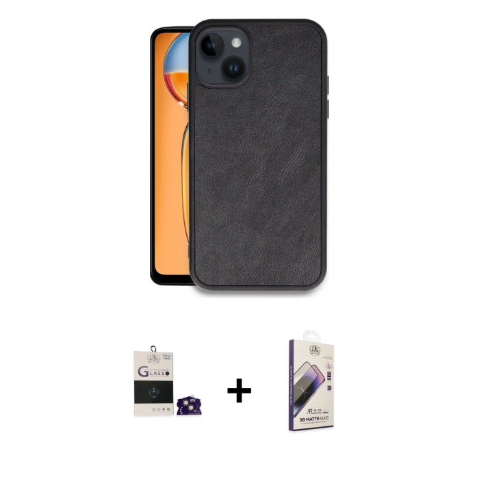 MARSİLYAN™- iPhone 15 Kılıf Kıvılcım Işık Serisi - Siyah Bilvis 3D Mat Cam Ekran Koruyucu + Bilvis Titan Kamera Lens - YL