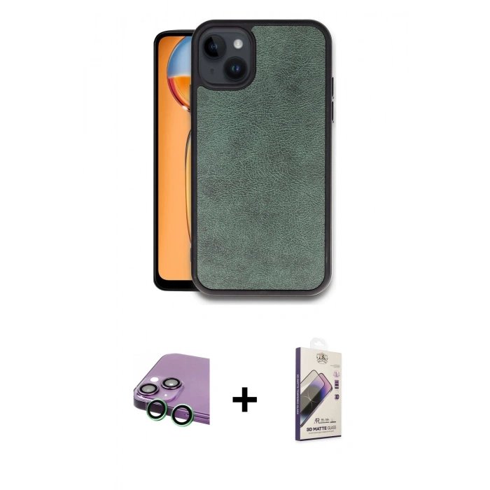 MARSİLYAN™- iPhone 15 Kılıf Kıvılcım Işık Serisi - Siyah Bilvis 3D Mat Cam Ekran Koruyucu + Raze Metal Kamera Lens - YL