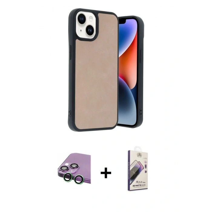MARSİLYAN™- iPhone 15 Kılıf Kıvılcım Işık Serisi - Siyah Bilvis 3D Mat Cam Ekran Koruyucu + Raze Metal Kamera Lens - YL