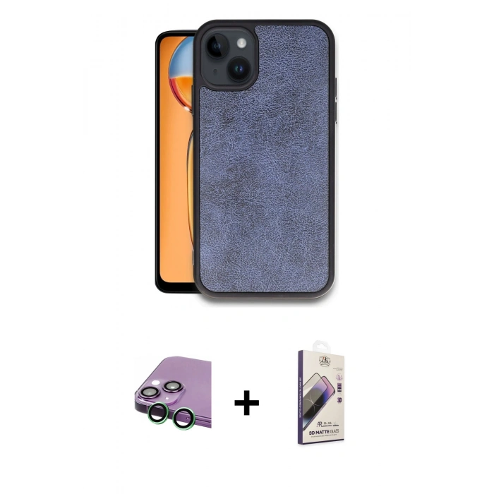 MARSİLYAN™- iPhone 15 Kılıf Kıvılcım Işık Serisi - Siyah Bilvis 3D Mat Cam Ekran Koruyucu + Raze Metal Kamera Lens - YL