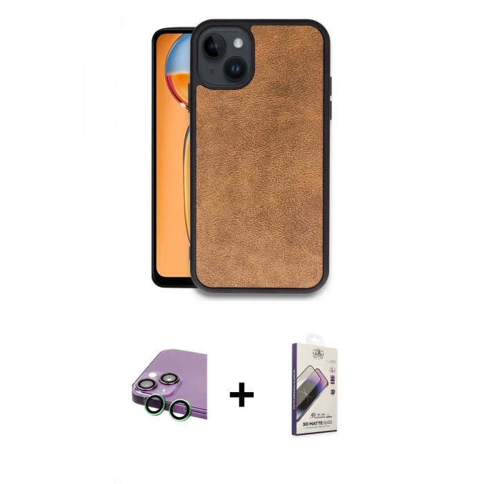 MARSİLYAN™- iPhone 15 Kılıf Kıvılcım Işık Serisi - Siyah Bilvis 3D Mat Cam Ekran Koruyucu + Raze Metal Kamera Lens - YL