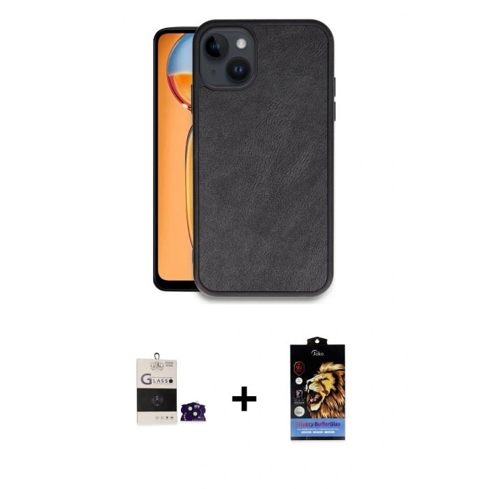 MARSİLYAN™- iPhone 15 Kılıf Kıvılcım Işık Serisi - Siyah Buffer Hayalet Cam Ekran Koruyucu + Bilvis Titan Kamera Lens - SH