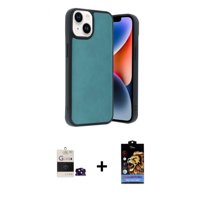 MARSİLYAN™- iPhone 15 Kılıf Kıvılcım Işık Serisi - Siyah Buffer Hayalet Cam Ekran Koruyucu + Bilvis Titan Kamera Lens - SH