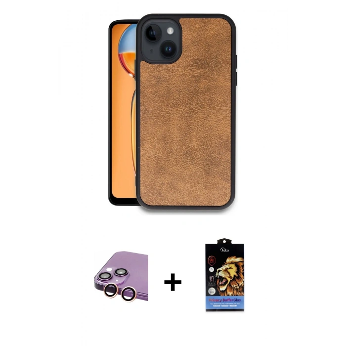 MARSİLYAN™- iPhone 15 Kılıf Kıvılcım Işık Serisi - Siyah Buffer Hayalet Cam Ekran Koruyucu + Raze Metal Kamera Lens - PE