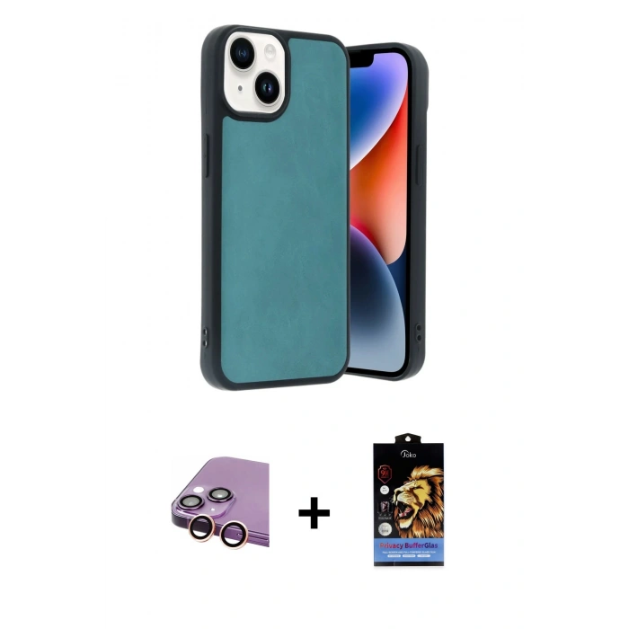 MARSİLYAN™- iPhone 15 Kılıf Kıvılcım Işık Serisi - Siyah Buffer Hayalet Cam Ekran Koruyucu + Raze Metal Kamera Lens - PE