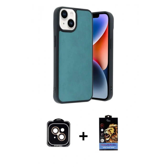 MARSİLYAN™- iPhone 15 Kılıf Kıvılcım Işık Serisi - Siyah Buffer Hayalet Cam Ekran Koruyucu + PVD Metal Kamera Lens - TU
