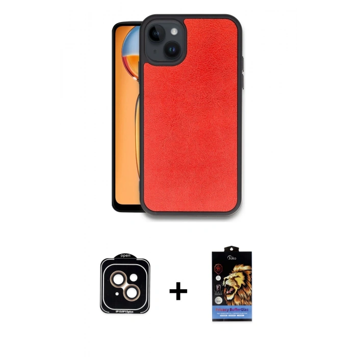MARSİLYAN™- iPhone 15 Kılıf Kıvılcım Işık Serisi - Siyah Buffer Hayalet Cam Ekran Koruyucu + PVD Metal Kamera Lens - TU