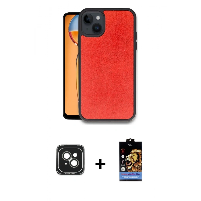 MARSİLYAN™- iPhone 15 Kılıf Kıvılcım Işık Serisi - Siyah Buffer Hayalet Cam Ekran Koruyucu + Yeşil PVD Metal Kamera Lens