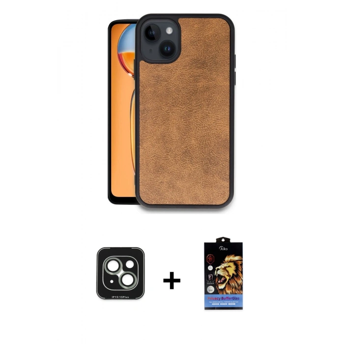 MARSİLYAN™- iPhone 15 Kılıf Kıvılcım Işık Serisi - Siyah Buffer Hayalet Cam Ekran Koruyucu + Yeşil PVD Metal Kamera Lens