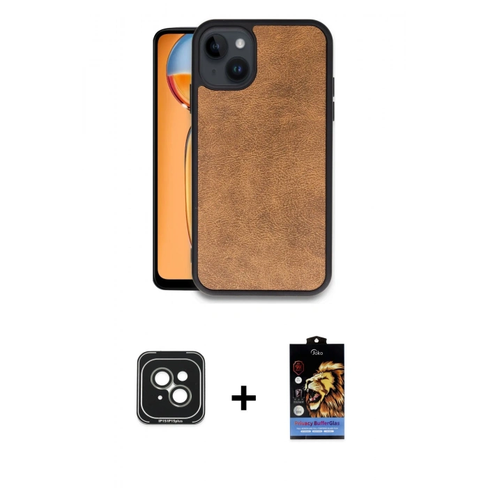 MARSİLYAN™- iPhone 15 Kılıf Kıvılcım Işık Serisi - Siyah Buffer Hayalet Cam Ekran Koruyucu + Yeşil PVD Metal Kamera Lens