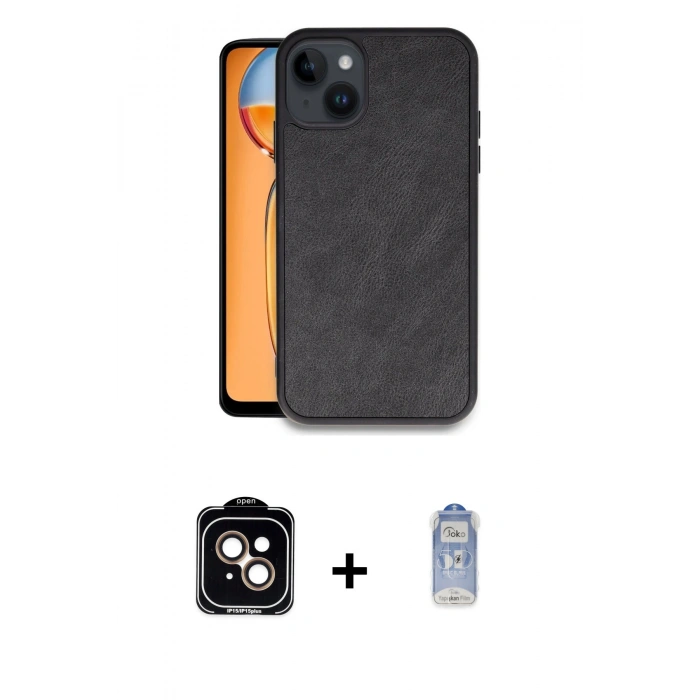 MARSİLYAN™- iPhone 15 Kılıf Kıvılcım Işık Serisi - Siyah Joko Magic 5D Cam + PVD Metal Kamera Lens - TU