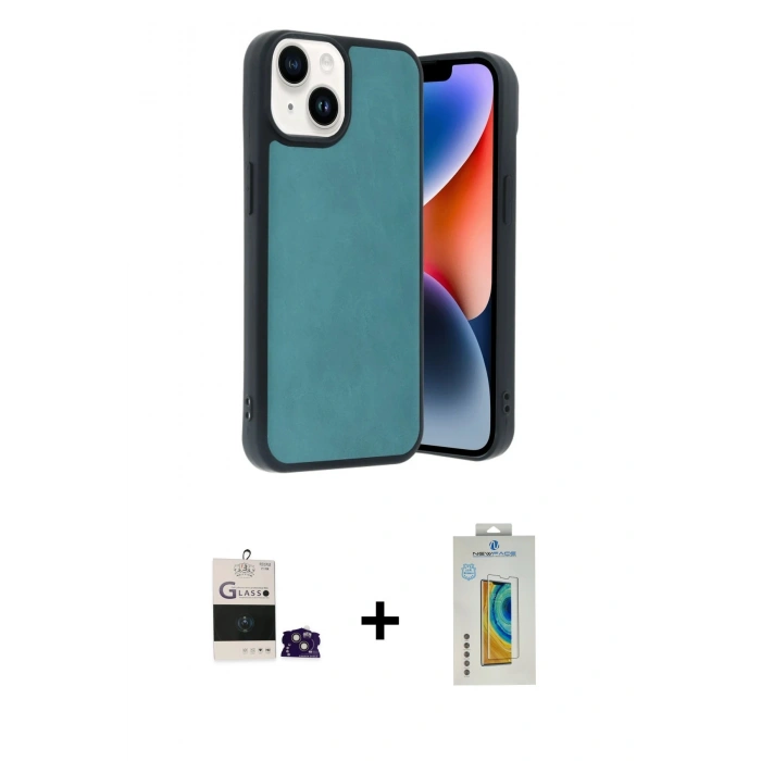 MARSİLYAN™- iPhone 15 Kılıf Kıvılcım Işık Serisi - Siyah Polymer Nano Ekran Koruyucu + Bilvis Titan Kamera Lens - PE