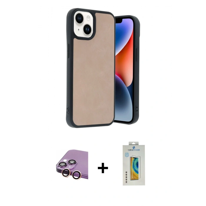 MARSİLYAN™- iPhone 15 Kılıf Kıvılcım Işık Serisi - Siyah Polymer Nano Ekran Koruyucu + Raze Metal Kamera Lens - PE