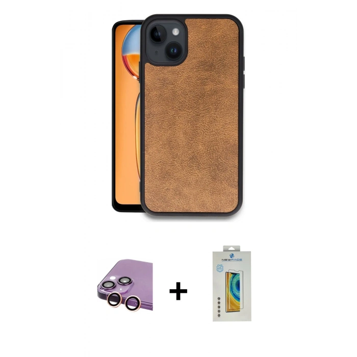 MARSİLYAN™- iPhone 15 Kılıf Kıvılcım Işık Serisi - Siyah Polymer Nano Ekran Koruyucu + Raze Metal Kamera Lens - PE