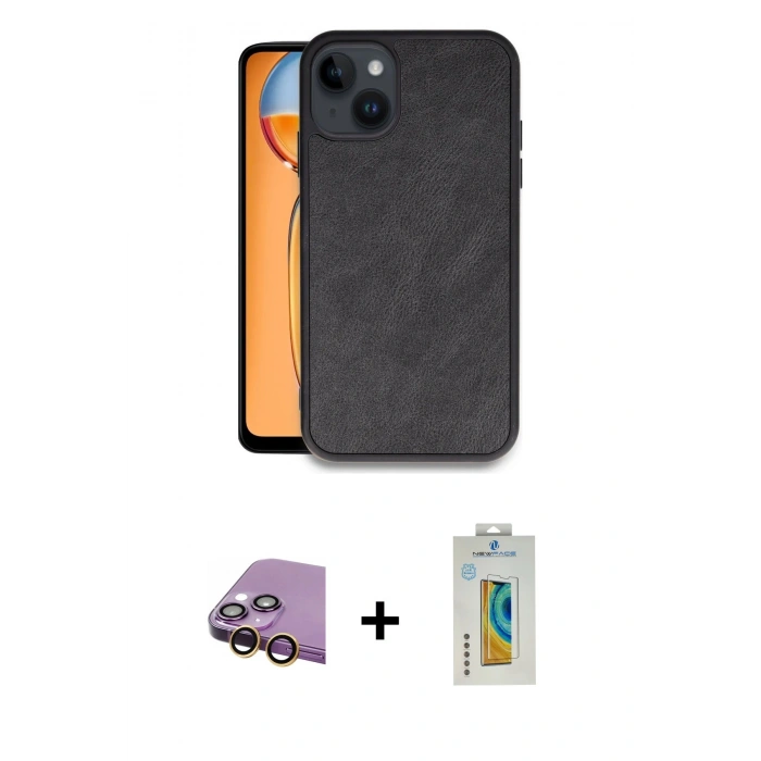 MARSİLYAN™- iPhone 15 Kılıf Kıvılcım Işık Serisi - Siyah Polymer Nano Ekran Koruyucu + Raze Metal Kamera Lens - SI