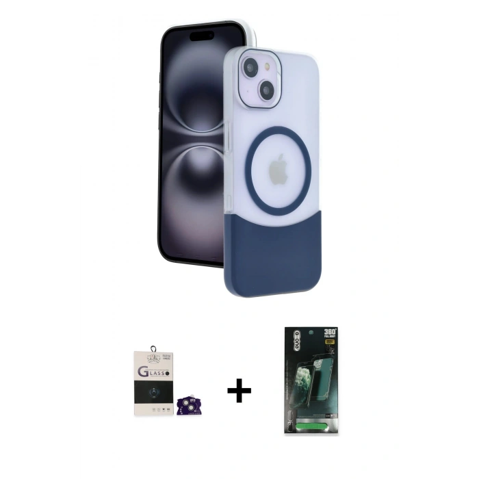 MARSİLYAN™- iPhone 15 Kılıf Kozmos Form Özel Seri - Siyah 360 Mat Full Body Arka Koruyucu + Bilvis Titan Kamera Lens - YL